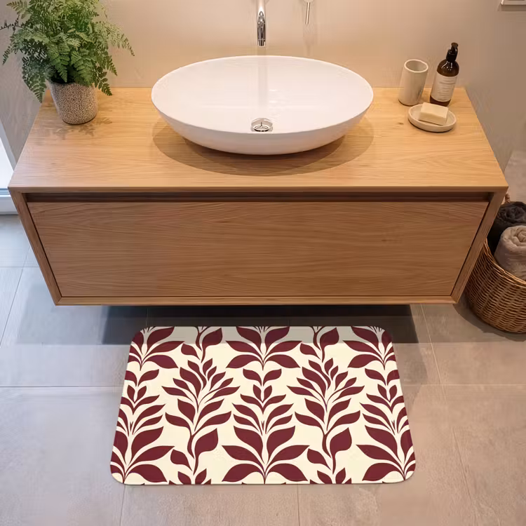 Abstract - Bladeren - Burgundy Badmat middel 997 -sfeer1