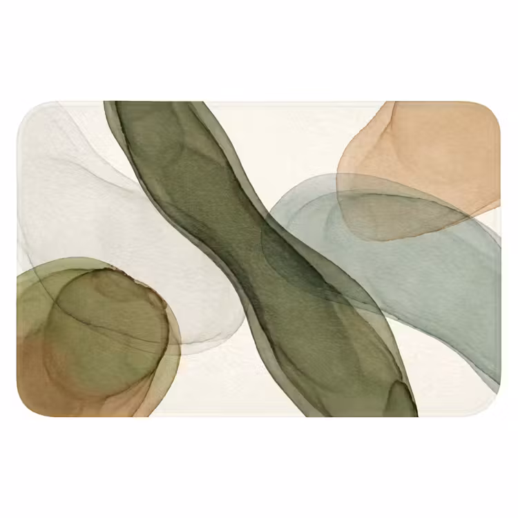 Abstract - Vormen - Modern - Kunst - Groen - Bruin Badmat klein -3d