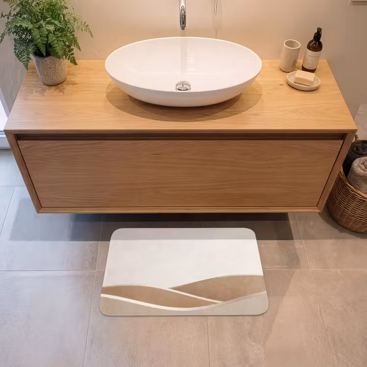 Abstract - Golven - Modern - Beige Badmat klein -sfeer1