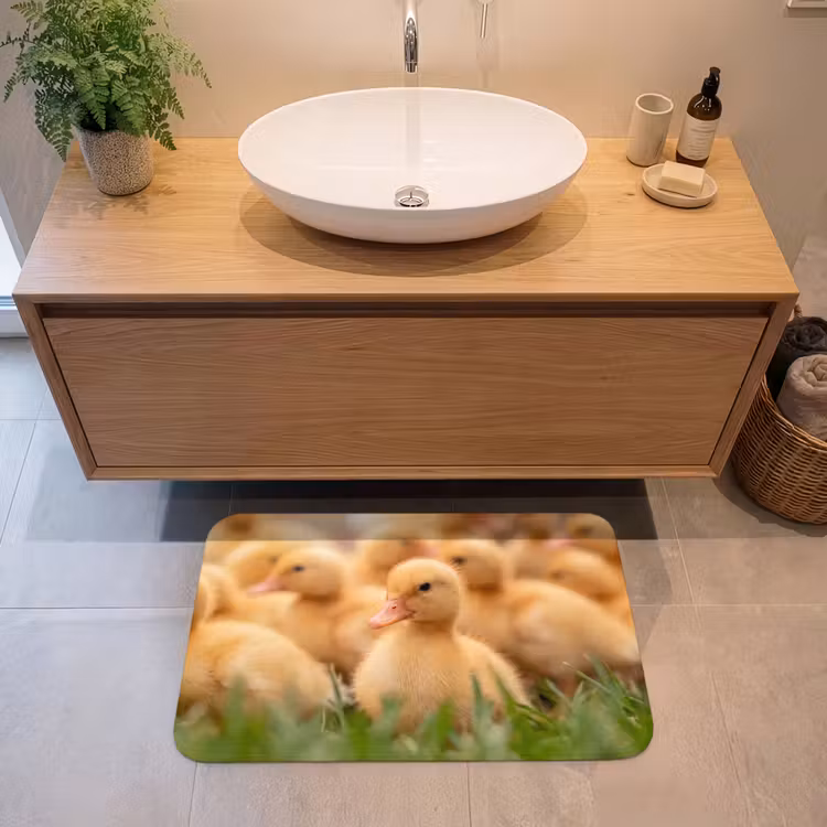 Pijltje - Eend - Natuur - Geel Badmat klein -sfeer1