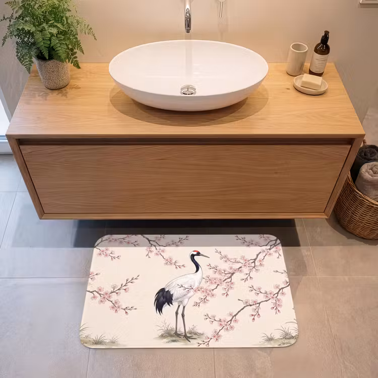 Aziatisch - Kraanvogel - Beige Badmat middel -sfeer1