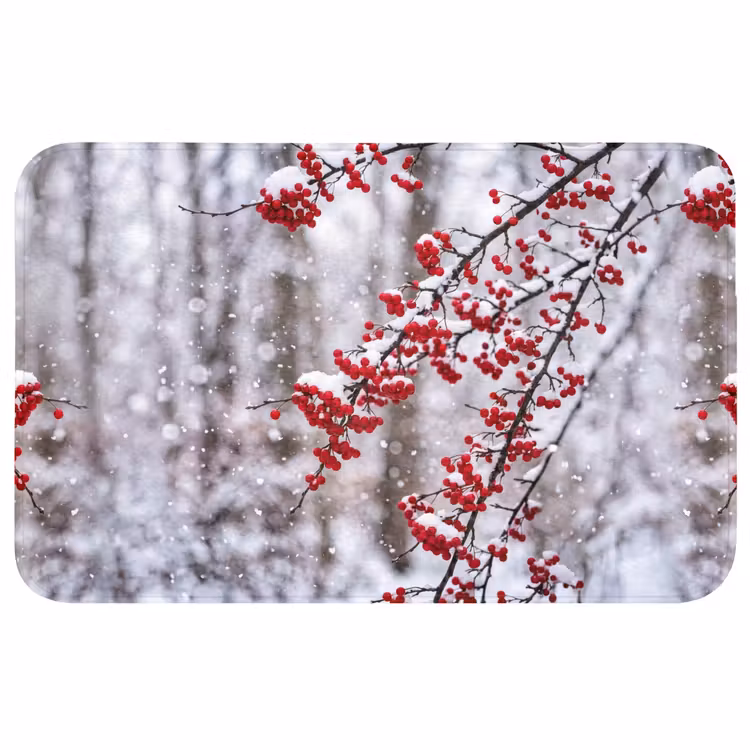 Bessen - Takken - Sneeuw - Winter - Kleurrijk Badmat middel -3d