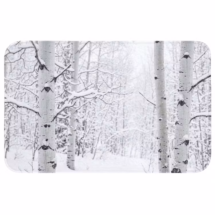 Berkenbomen - Sneeuw - Winter - Bos - Wit Badmat middel -3d