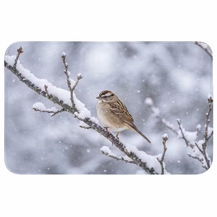 Vogel - Tak - Sneeuw - Winter Badmat middel -3d