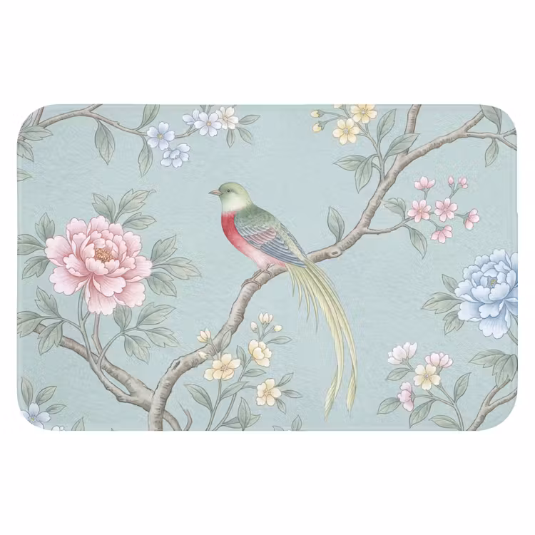 Vogel - Bloemen - Kleurrijk Badmat klein -3d