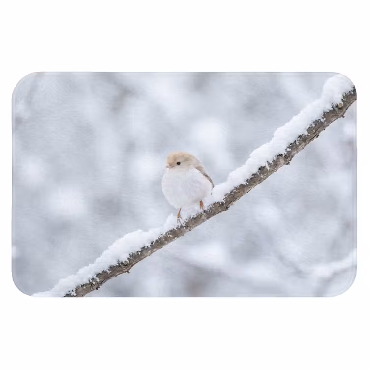 Vogeltje - Sneeuw - Tak - Winter - Zacht Badmat klein -3d