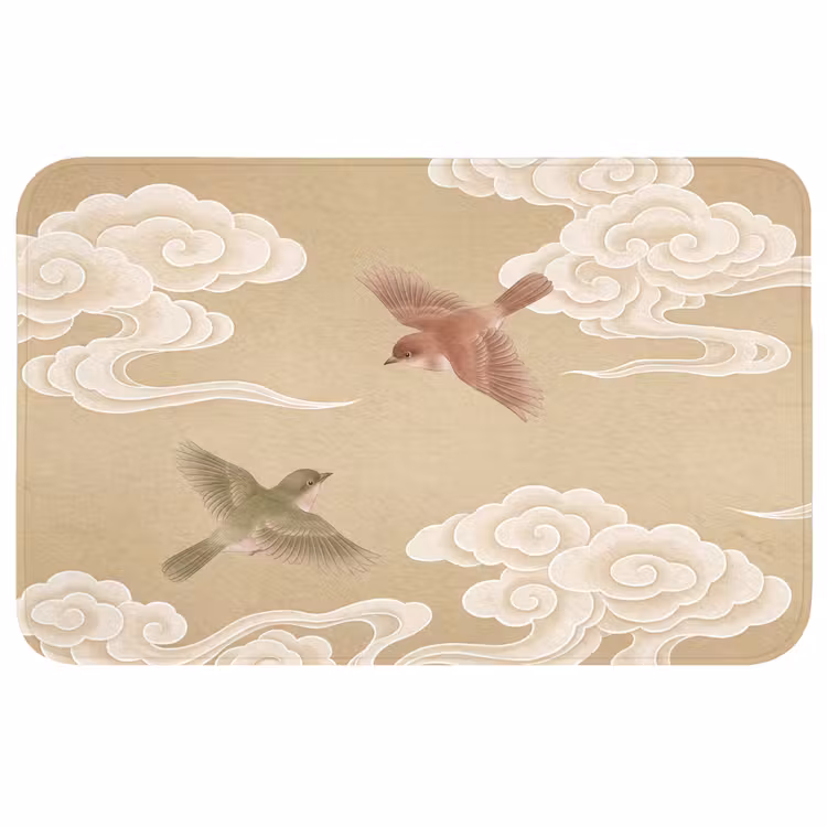 Vogels - Vliegen - Beige Badmat middel -3d