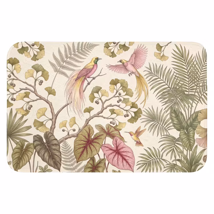 Vogels - Tropisch - Botanisch - Roze Badmat klein -3d