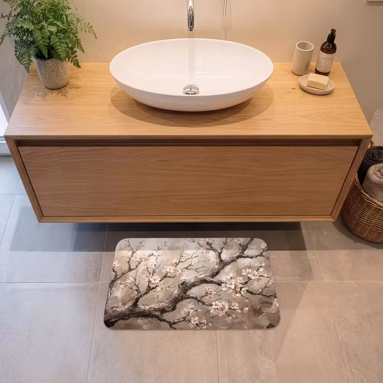 Bloesem - Takken - Schilderij - Beige - Serene Badmat klein -sfeer1