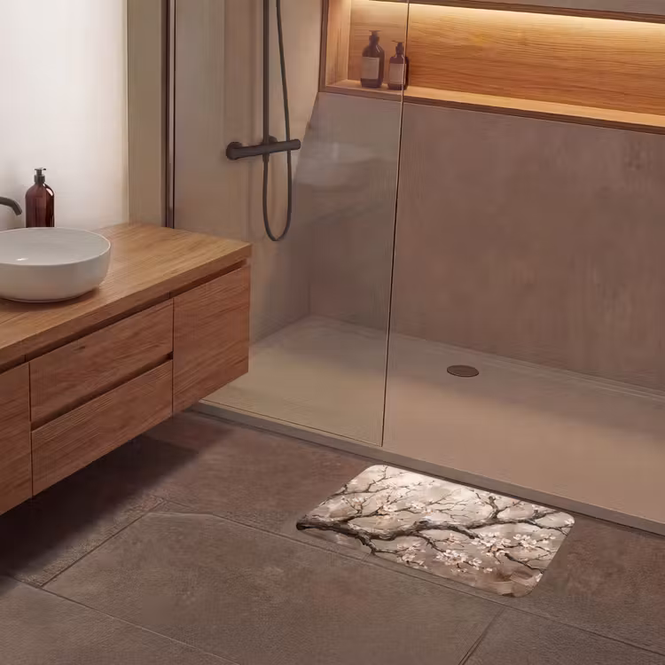 Bloesem - Takken - Schilderij - Beige - Serene Badmat klein -sfeer2