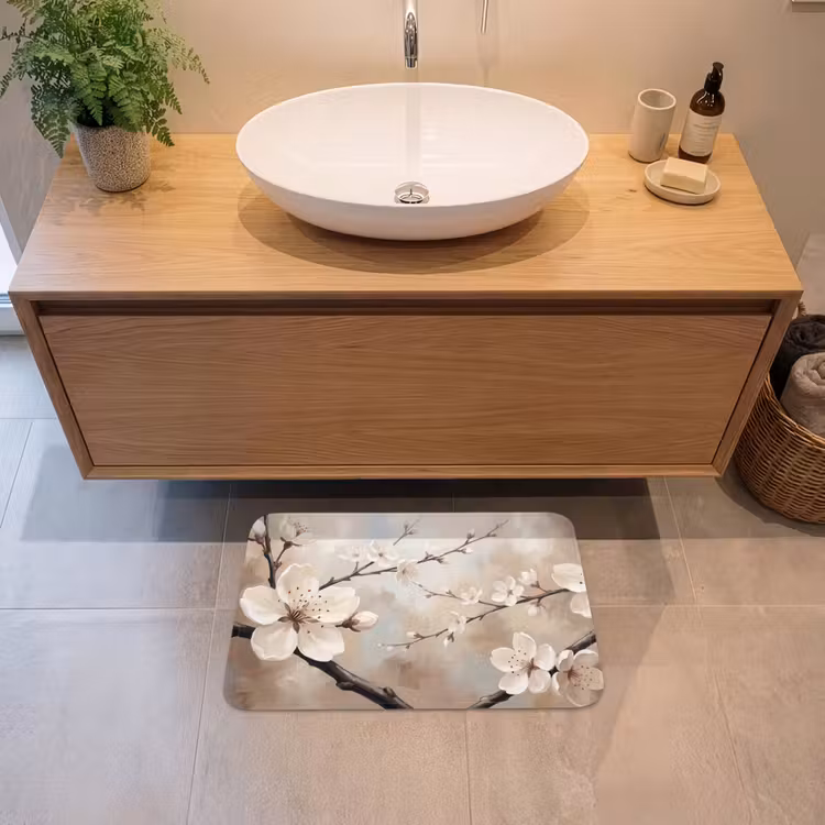 Bloesem - Takken - Schilderij - Beige - Serene Badmat klein -sfeer1
