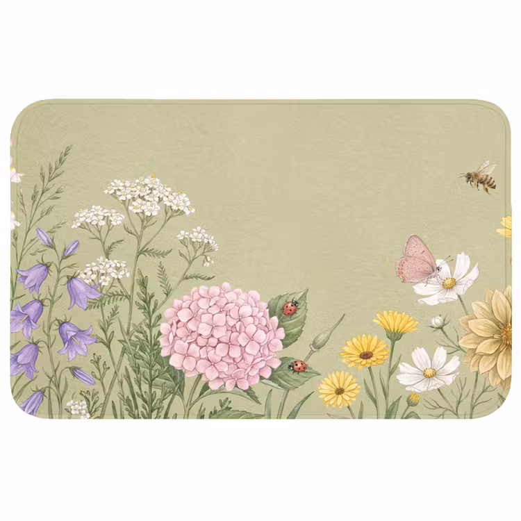 Botanisch - Bloemen - Kleurrijk Badmat middel -3d