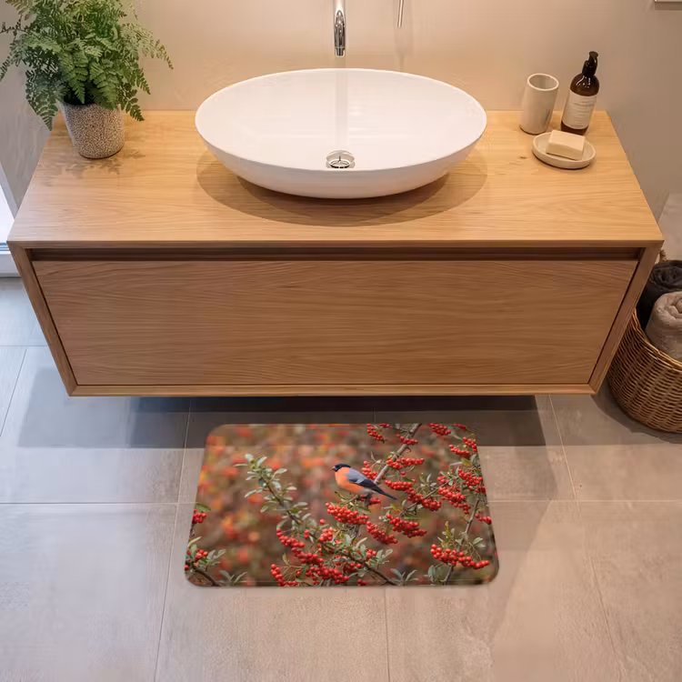 Goudvink - Bessen - Herfst - Natuur - Kleurrijk Badmat klein -sfeer1