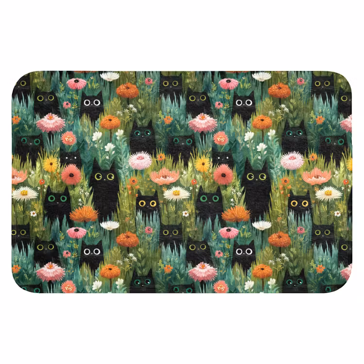 Katten - Bloemen - Kleurrijk Badmat klein 997 -3d