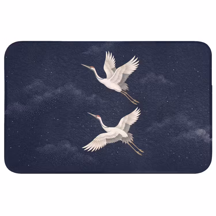 Kraanvogels - Nachthemel - Blauw Badmat middel -3d