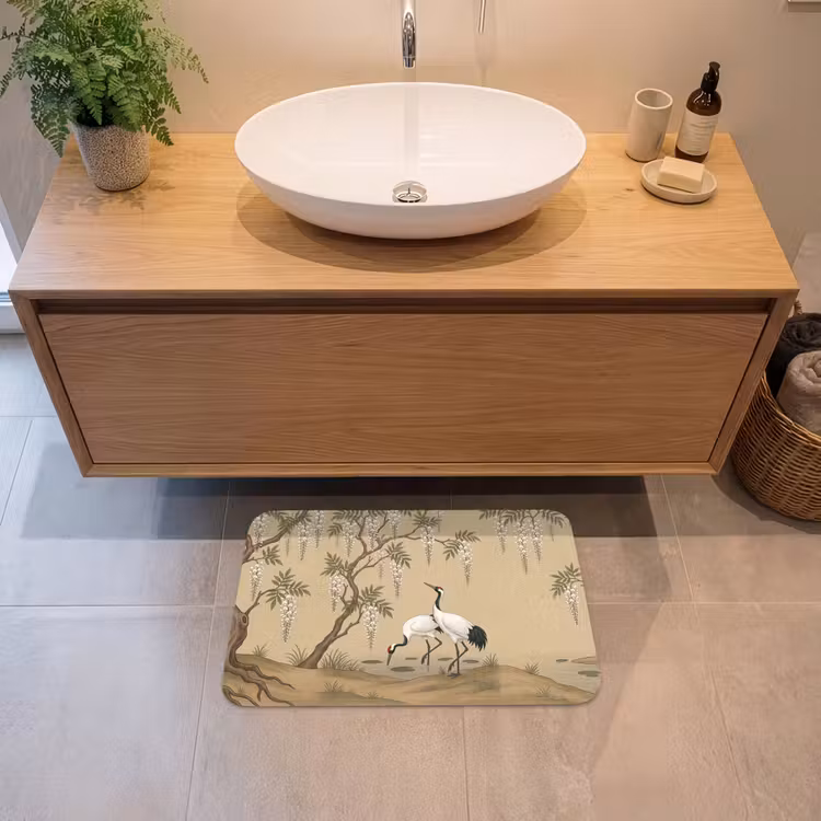 Kraanvogels - Water - Beige Badmat klein -sfeer1