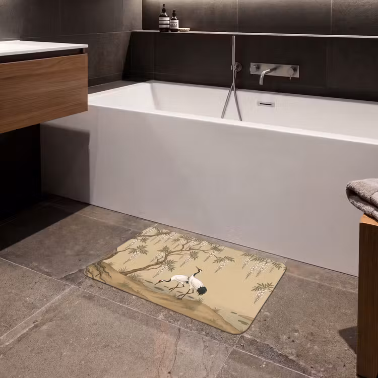 Kraanvogels - Water - Beige Badmat klein -sfeer3