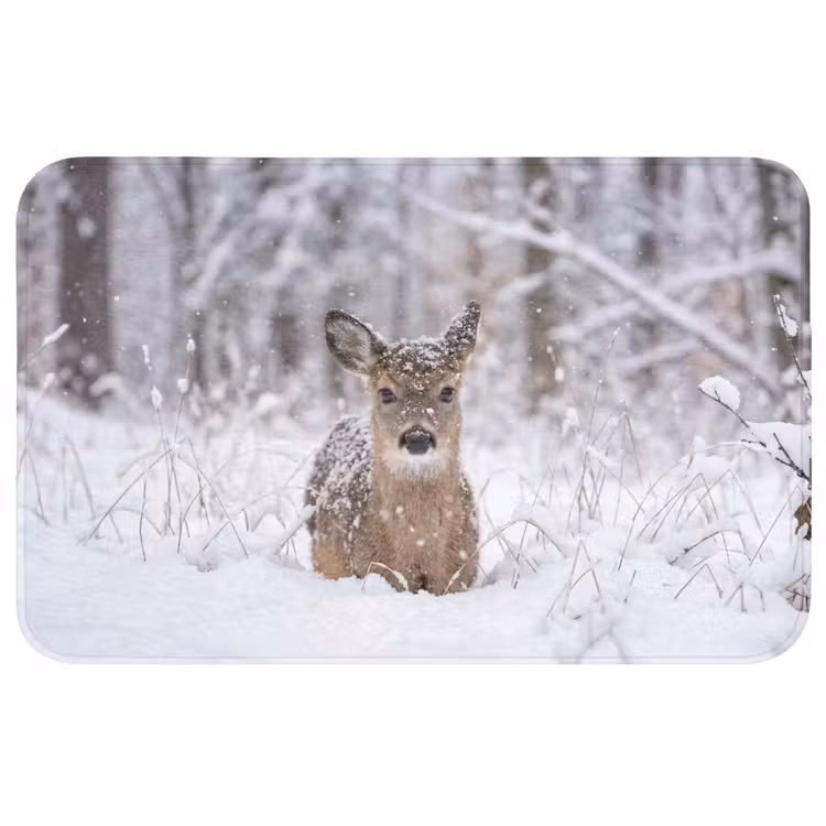 Hert - Sneeuw - Bos - Dieren - Vertederend Badmat klein -3d