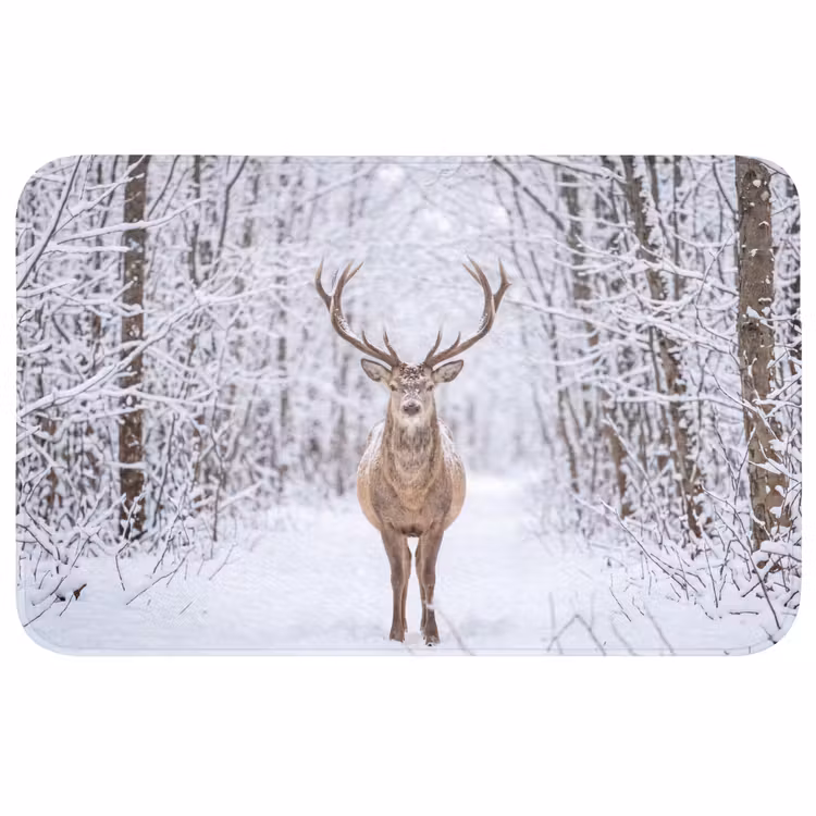 Hert - Winter - Bos - Natuur - Wit Badmat middel -3d