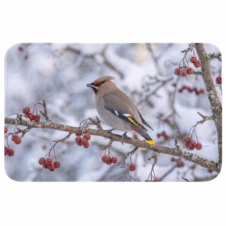 Pestvogel - Bessen - Winter - Natuur Badmat middel -3d