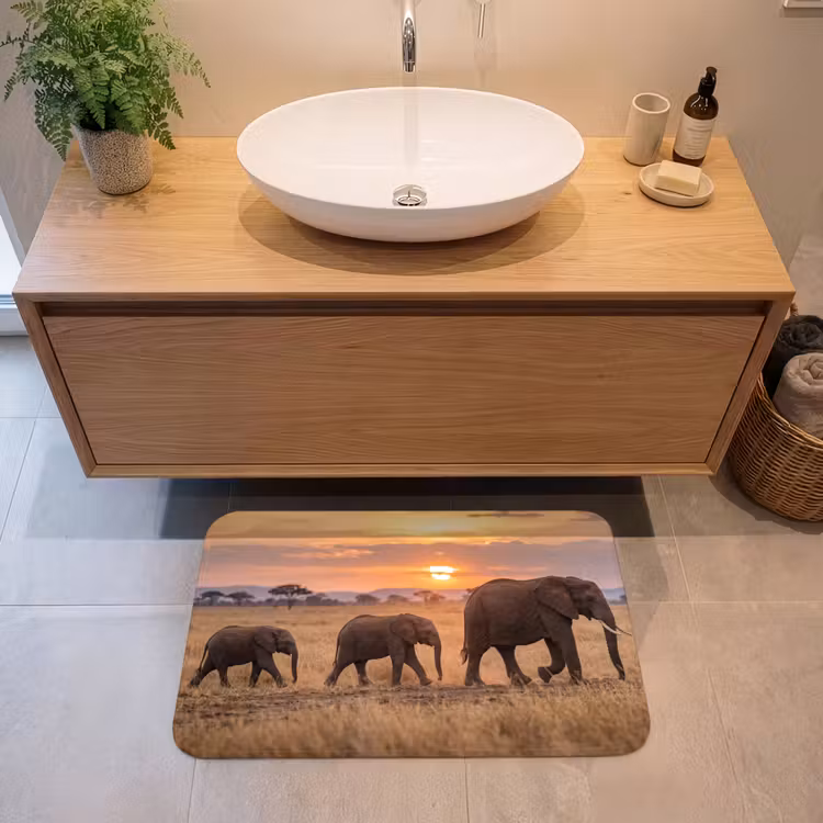Olifanten - Savanne - Zonsondergang - Afrika - Warm Badmat middel -sfeer1