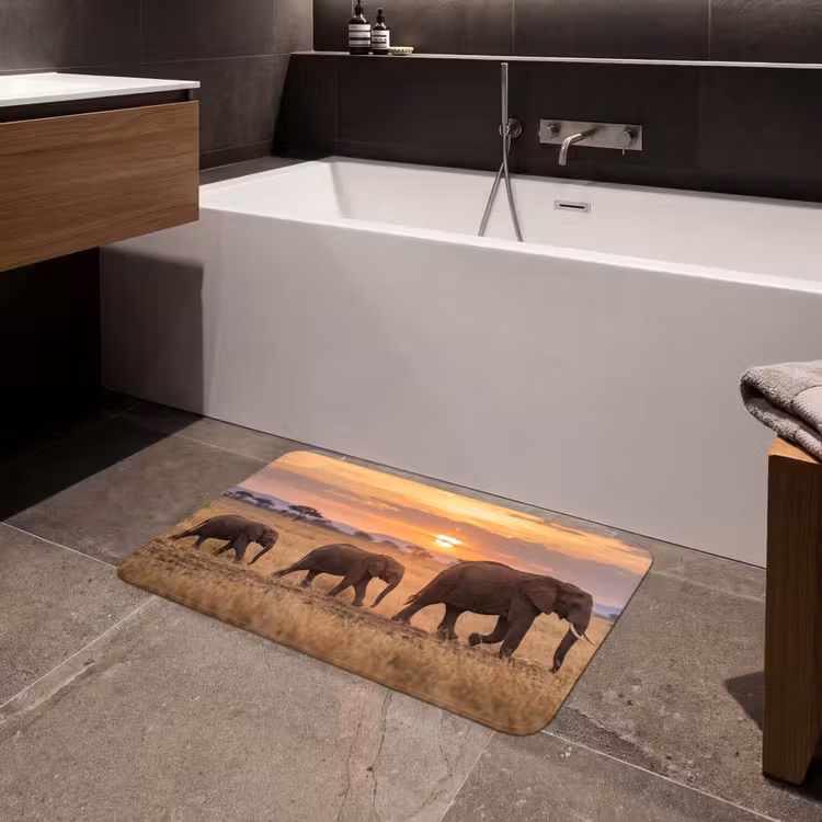 Olifanten - Savanne - Zonsondergang - Afrika - Warm Badmat middel -sfeer3