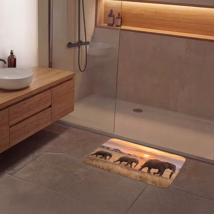 Olifanten - Savanne - Zonsondergang - Afrika - Warm Badmat middel -sfeer2