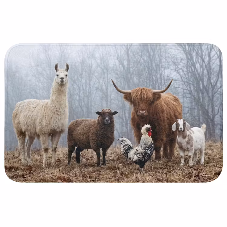 Boerderijdieren - Groep - Mist - Natuur - Rustiek Badmat middel -3d