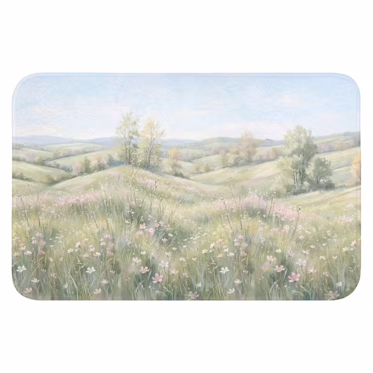 Bloemen veld - Bloemen - Groen Badmat klein -3d
