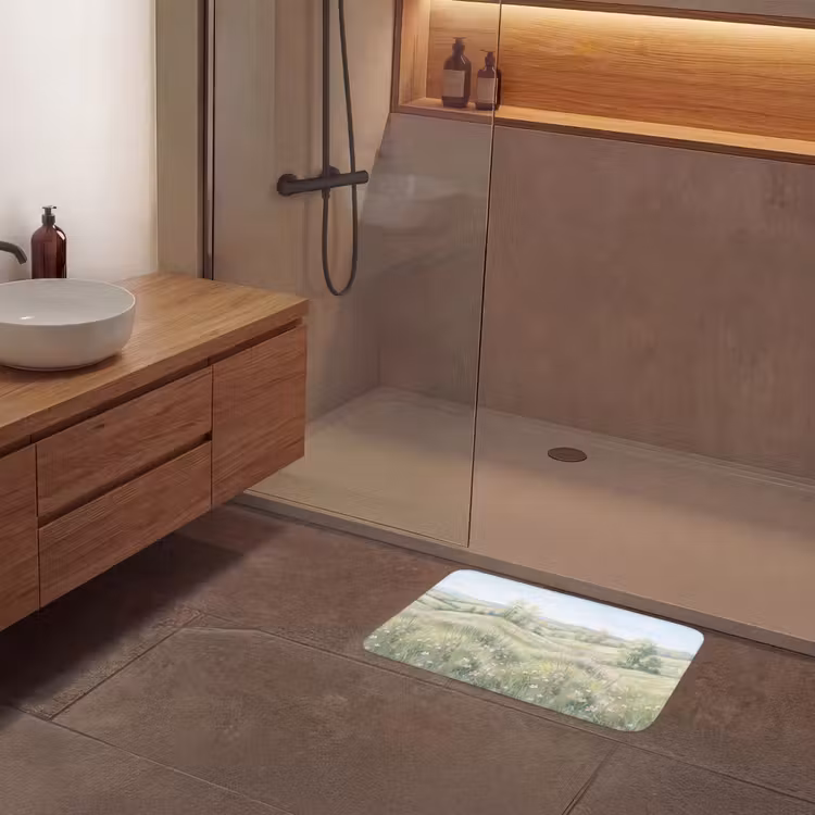 Bloemen veld - Bloemen - Groen Badmat klein -sfeer2