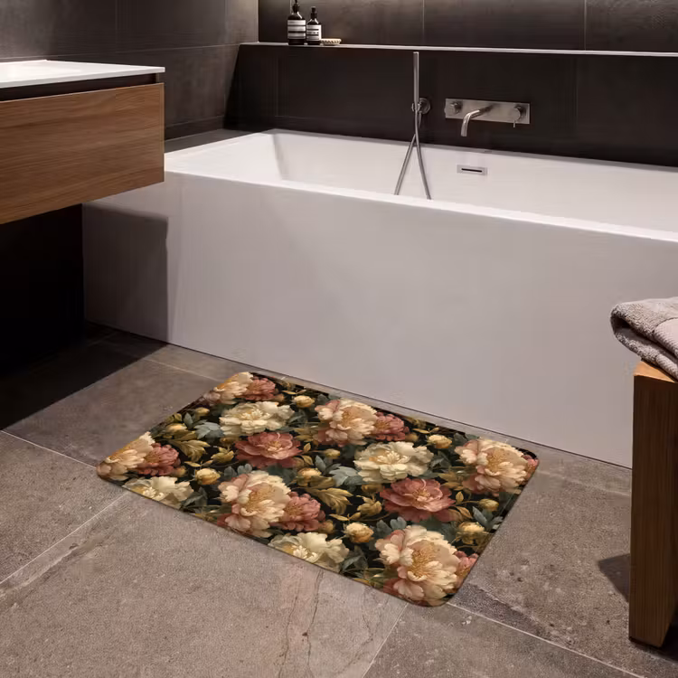 Bloemen - Barok - Patroon - Roze - Crème Badmat middel 997 -sfeer3