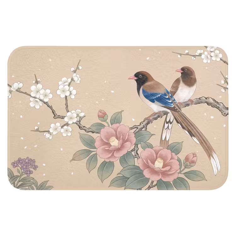 Bloemen - Vogels - Bloemen Badmat klein -3d