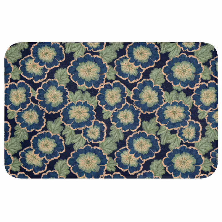 Bloemen - Borduurwerk - Patroon - Blauw - Groen Badmat middel 997 -3d