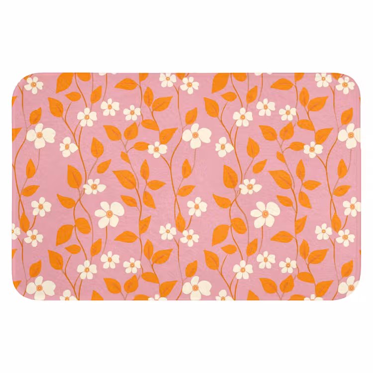 Bloemen - Patroon - Oranje Badmat klein 997 -3d