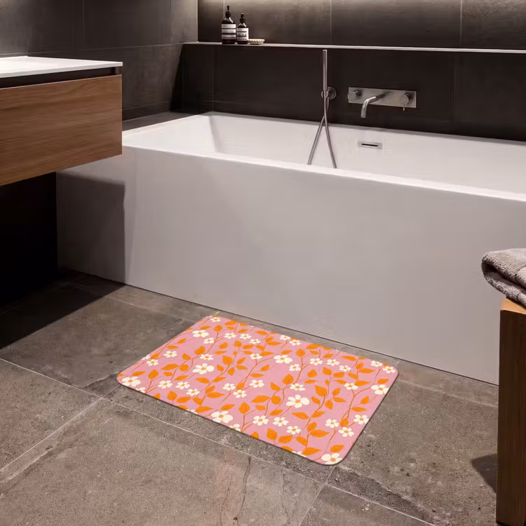 Bloemen - Patroon - Oranje Badmat klein 997 -sfeer3