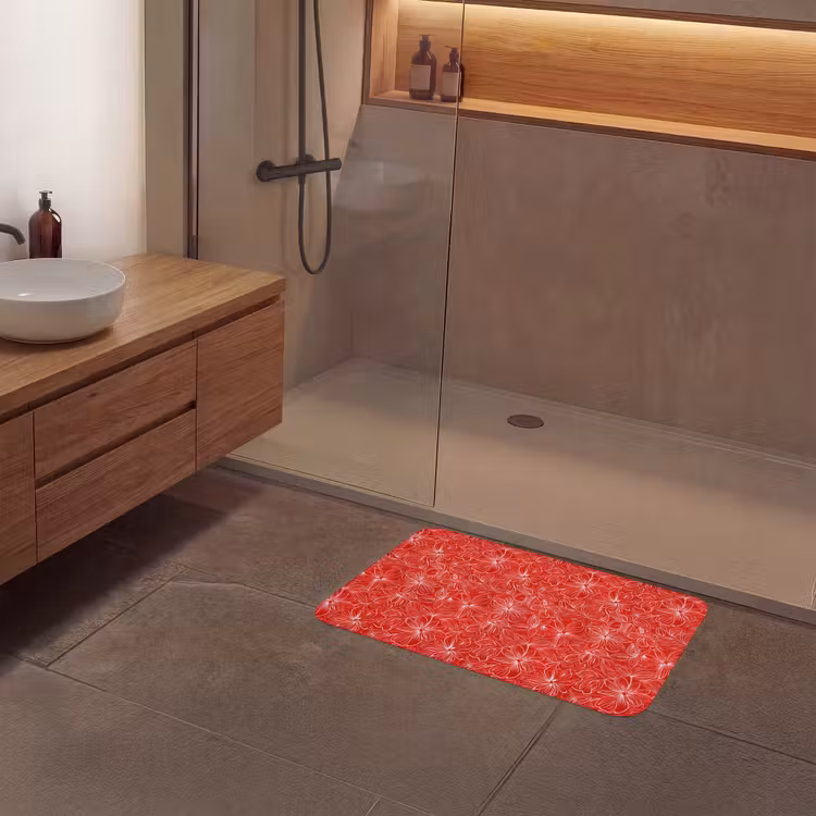 Bloemen - Patroon - Rood Badmat middel 997 -sfeer2
