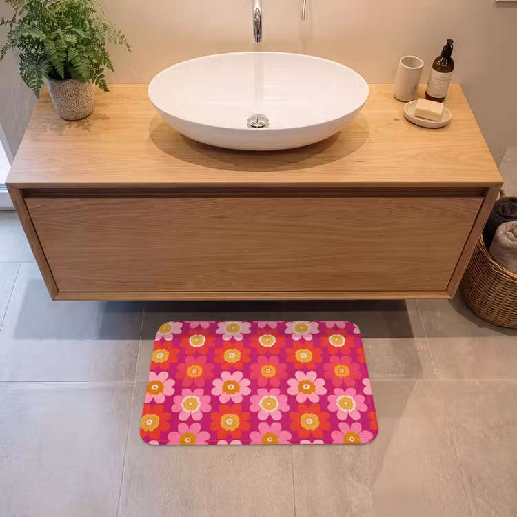 Bloemen - Retro - Kleurrijk Badmat klein 997 -sfeer1