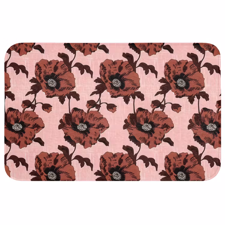 Bloemen - Retro - Rood Badmat middel 997 -3d
