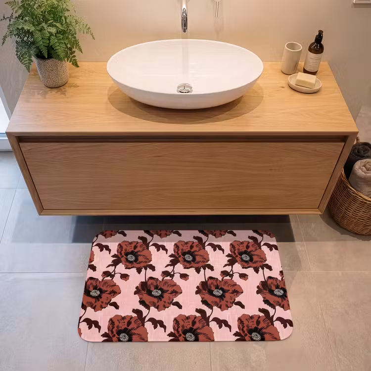 Bloemen - Retro - Rood Badmat middel 997 -sfeer1