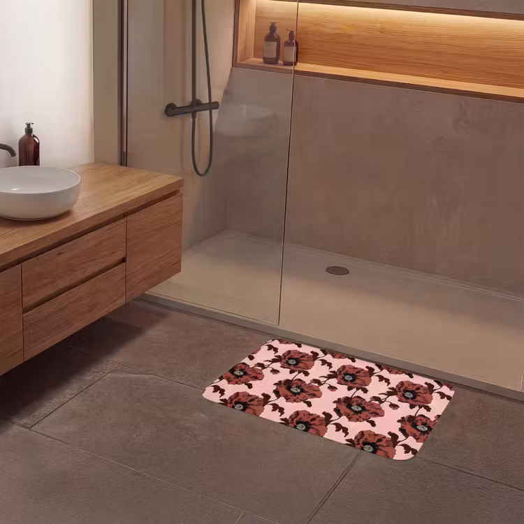Bloemen - Retro - Rood Badmat middel 997 -sfeer2