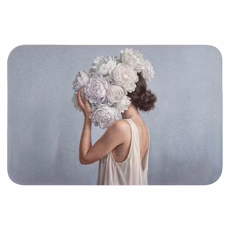 Bloemen - Vrouw - Wit Badmat klein -3d