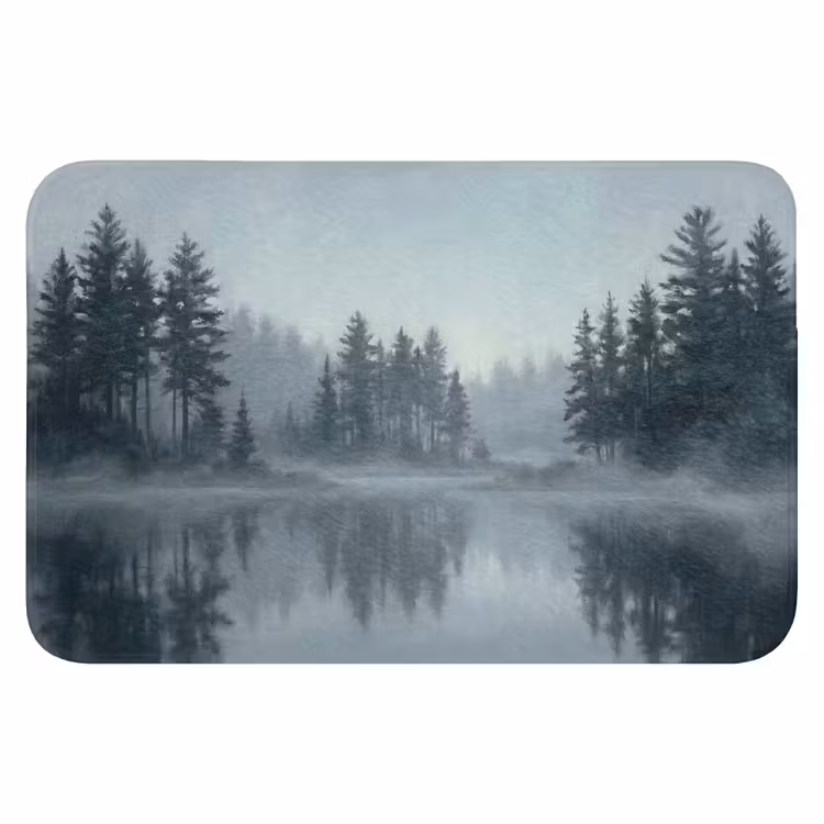 Bos - Meer - Mist - Natuur - Grijs Badmat klein -3d
