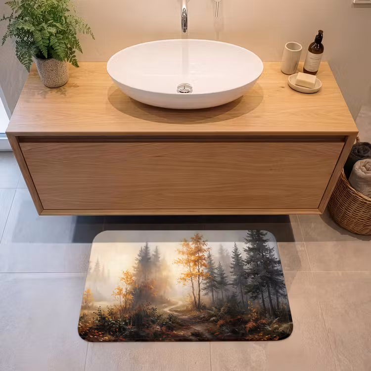 Bospad - Herfstbladeren - Natuur - Schilderachtig - Oranje Badmat middel -sfeer1