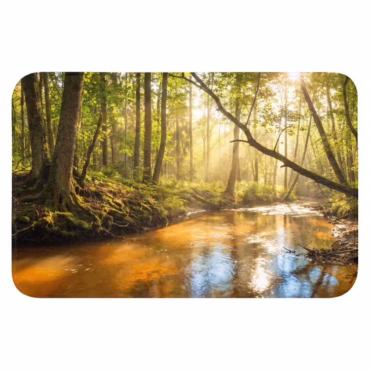 Bos - Beek - Zonlicht - Natuur - Groen Badmat klein -3d