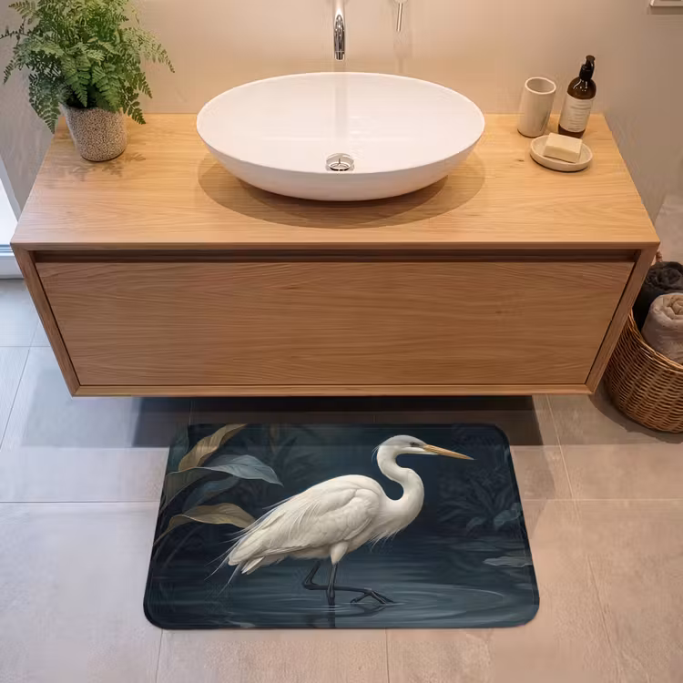 Reiger - Water - Natuur - Modern - Wit Badmat middel -sfeer1