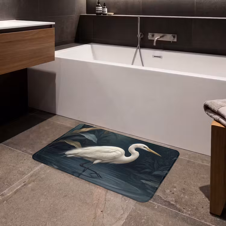 Reiger - Water - Natuur - Modern - Wit Badmat middel -sfeer3