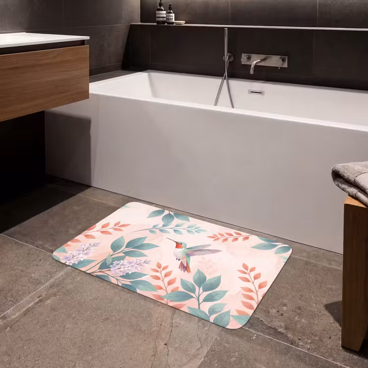 Kolibrie - Vliegen - Natuur - Illustratie - Kleurrijk Badmat middel -sfeer3
