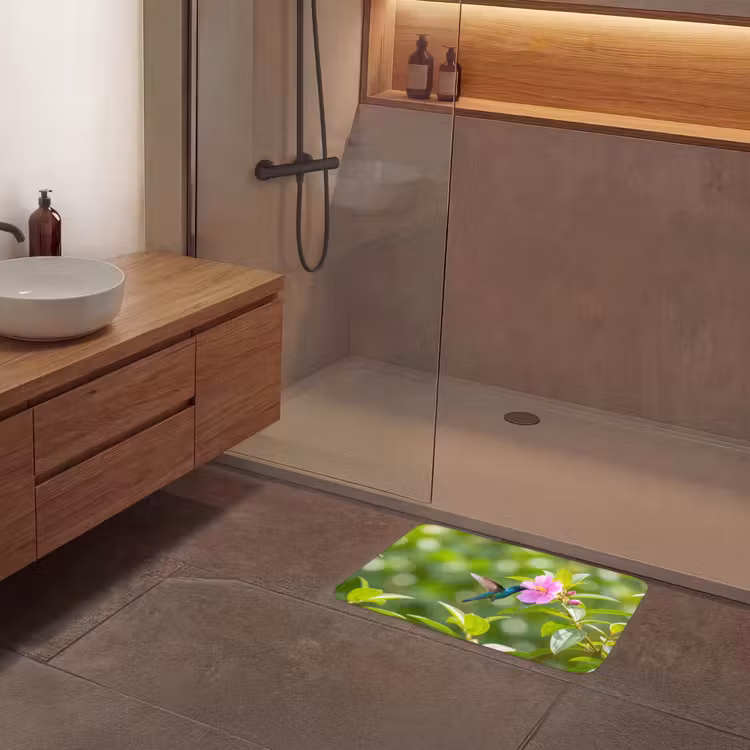 Kolibrie - Bloem - Natuur - Groen Badmat klein -sfeer2