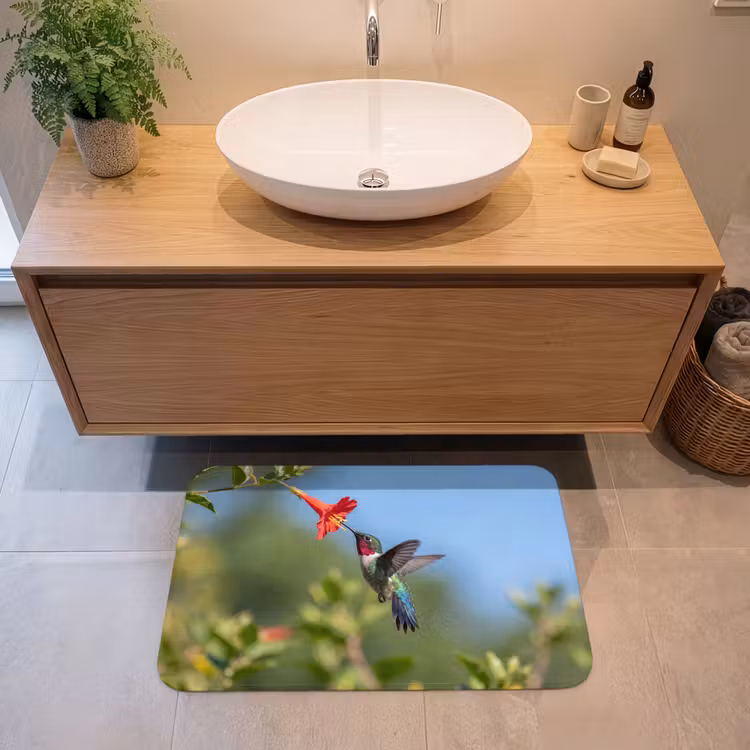 Kolibrie - Bloem - Natuur - Groen Badmat middel -sfeer1