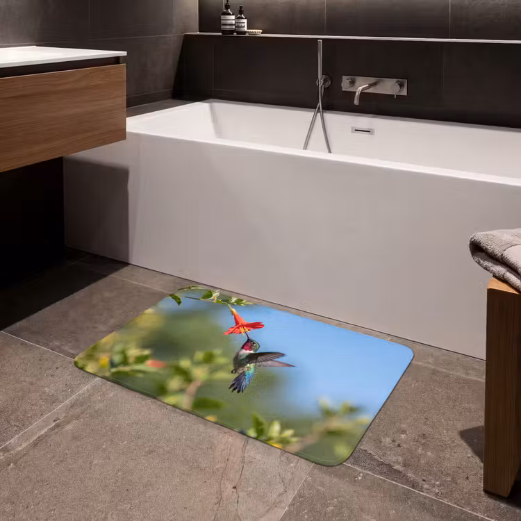 Kolibrie - Bloem - Natuur - Groen Badmat middel -sfeer3